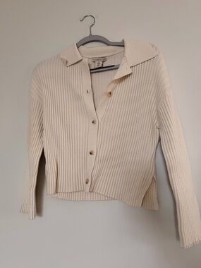 Sincerely Jules Cream Ribbed Button-Front Collared Cardigan